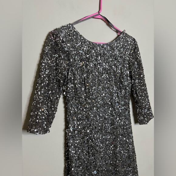 NWT Adrianna Papell 3/4 Sleeve Scoop Back Beaded Long Dress Silver Gray Size 0 - Picture 4 of 9